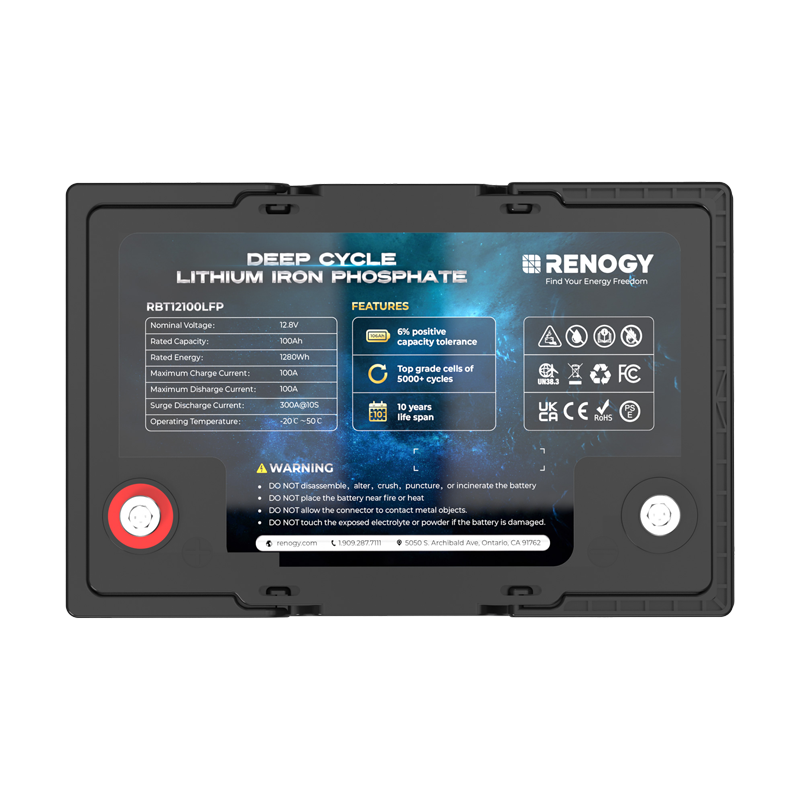 RENOGY CORE | 12V 100Ah LiFePO4 Battery 260x169x211mm. 