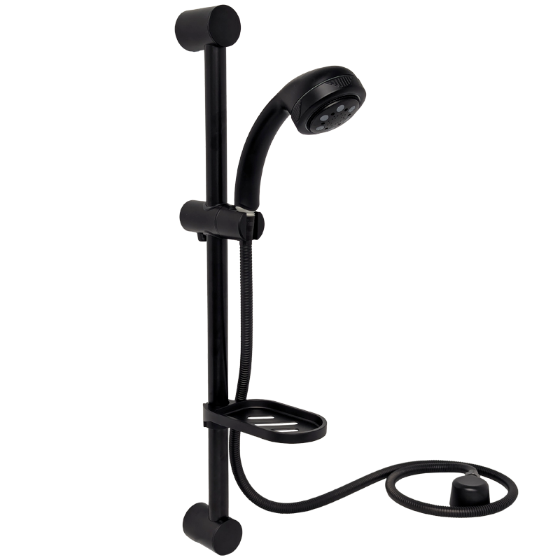 Coast BLACK Shower Rail W/Hose, Rose & Soap Dish. SRL-GB04