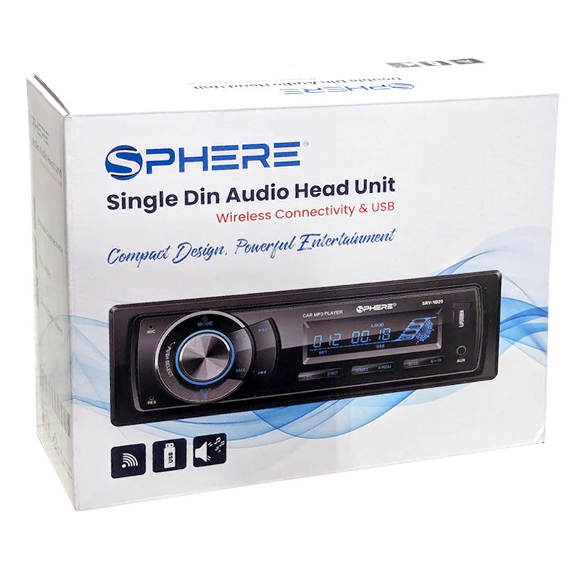 SPHERE Single Din Audio Head Unit | 25Wx4Ch - Wireless Connect & USB